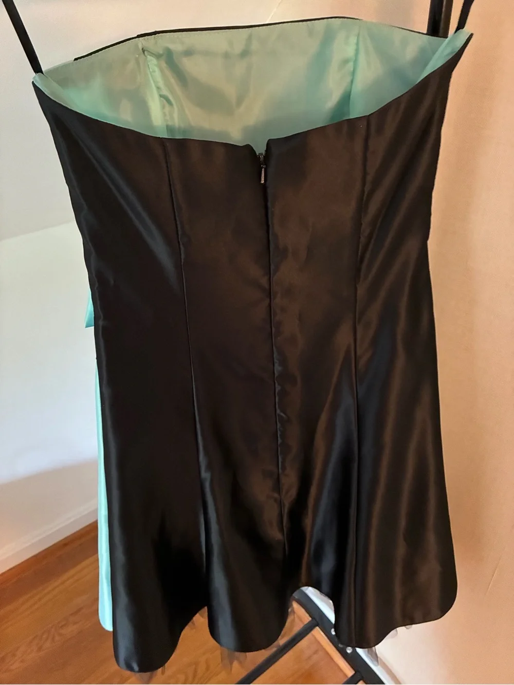 Jessica McClintock Black and Aqua Strapless Party Dress with Bow - juniors 3